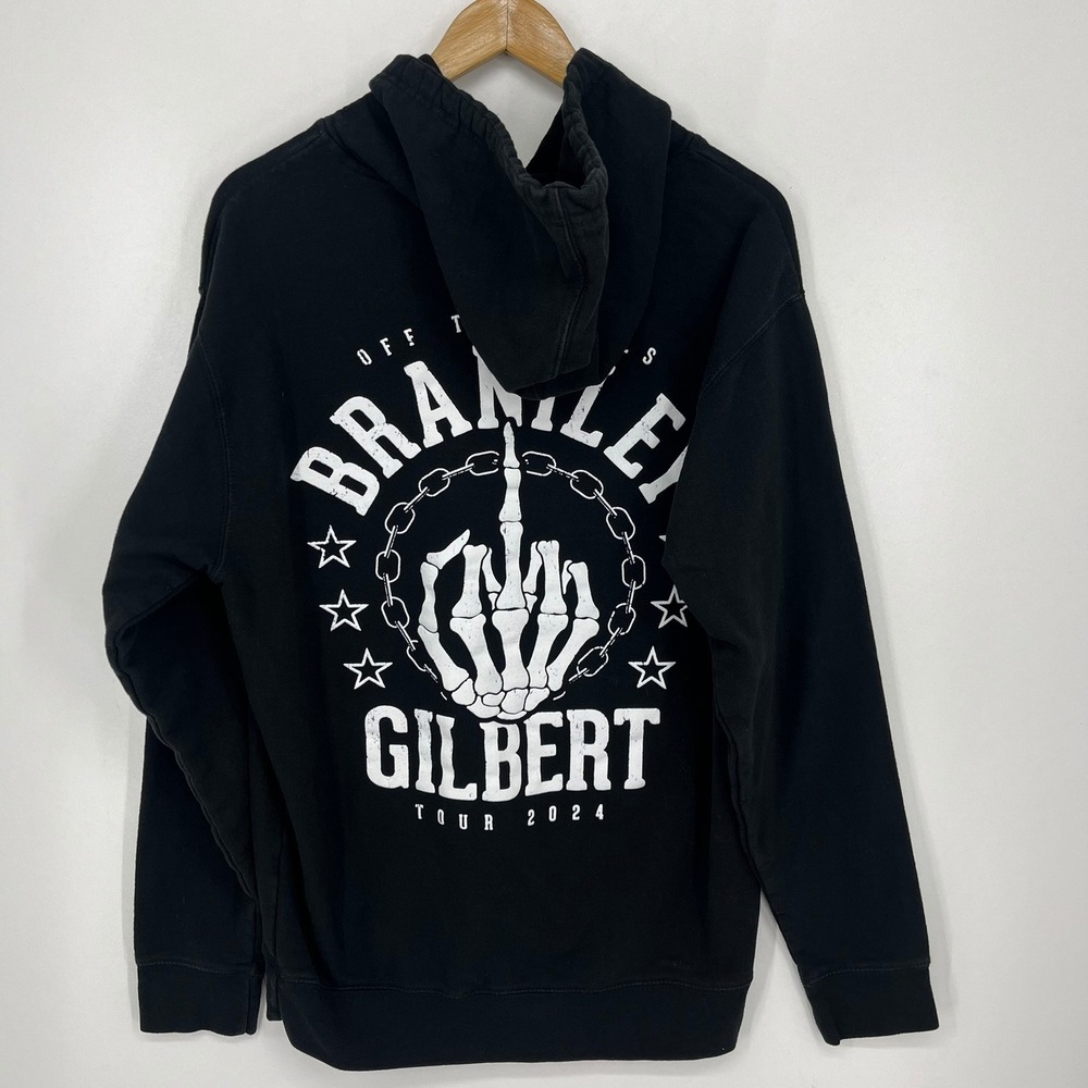 Brantley Gilbert Off The Rails Tour 2024 Skeleton Hoodie Black Mens Medium - Picture 2 of 14